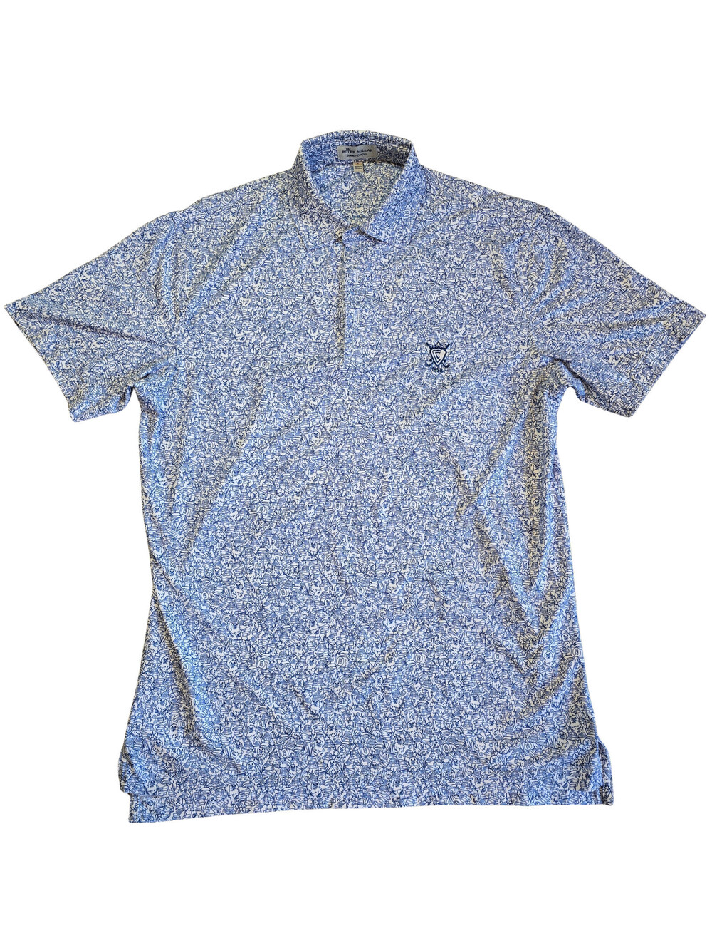 Peter Millar Summer Comfort Polo | Mens Small | Beaver All-over Print, Club Logo